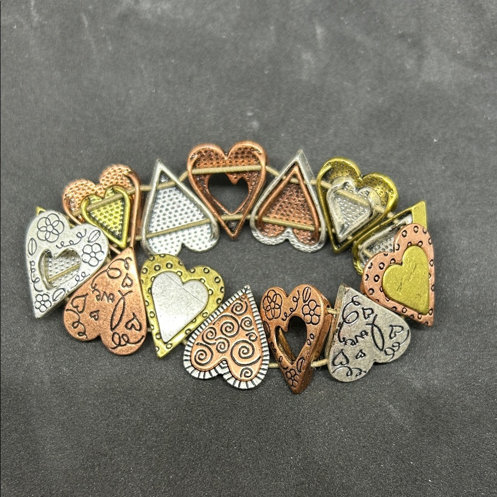 Lia Sophia Mixed Metal Heart and Triangle Charm Bracelet Large 8”